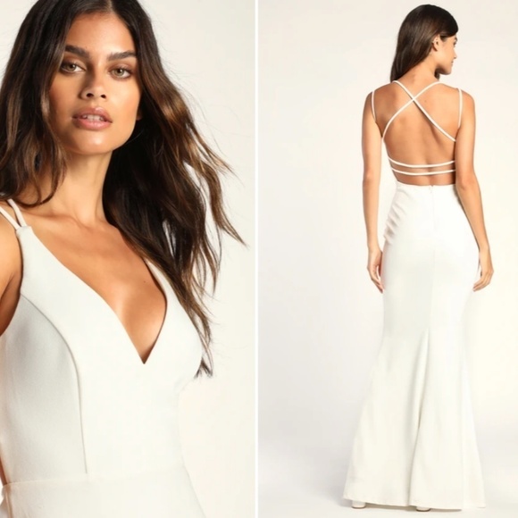 LULUS Bridal Wedding Chic Minimalist Sexy Mermaid Trumpet Open Back Dress NWOT - Picture 4 of 4